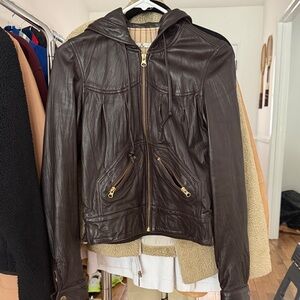 Vintage Ron Herman Hoodie Leather Jacket - Brown